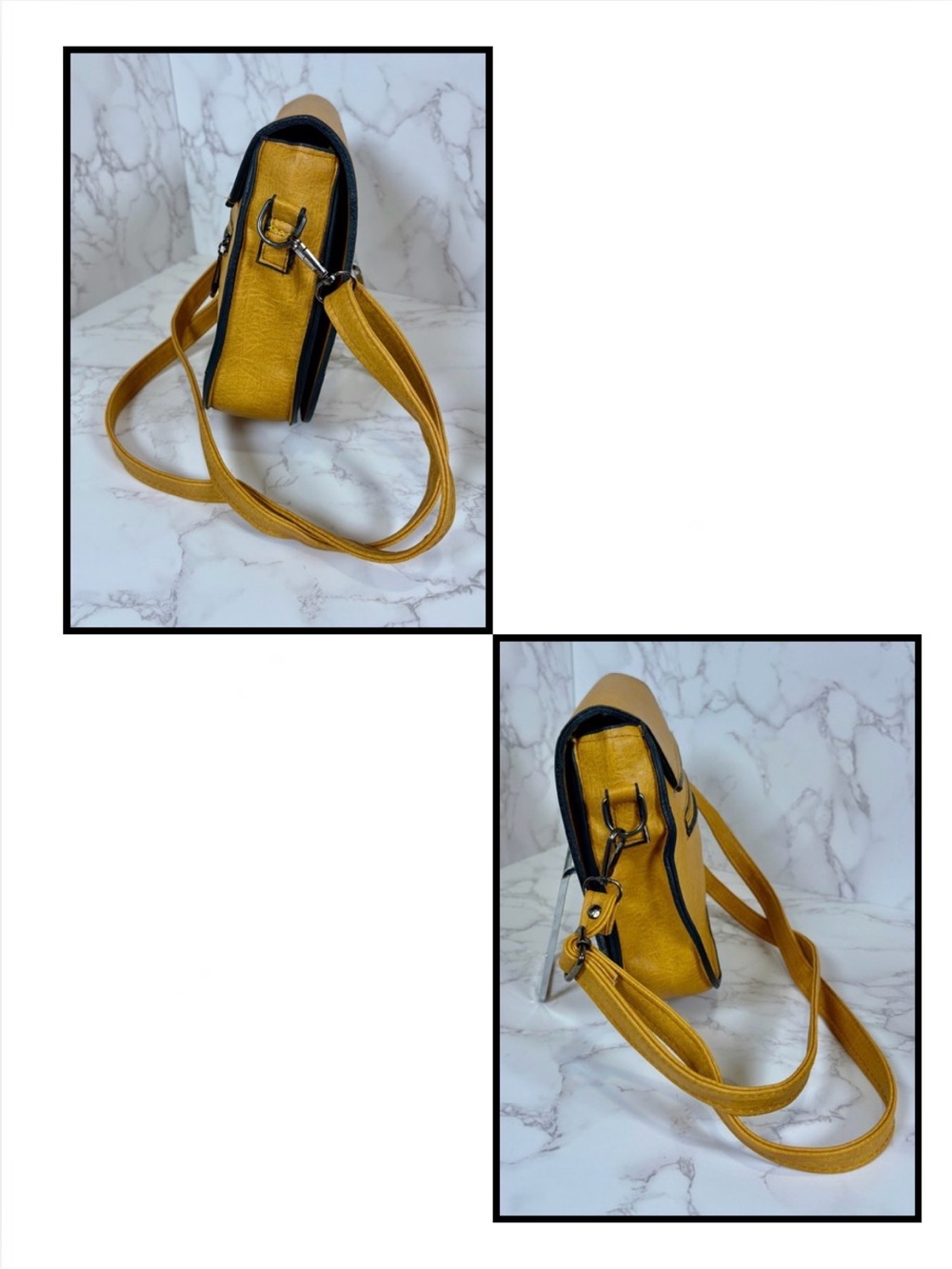 A-1CS-4D: PURSE: Gold/Mustard w/Black Detailing & Crossbody Strap, EUC - Picture 4 of 11